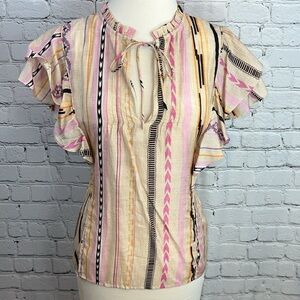 MARIA CHER. LULI Top V Neck Front Tie Closure, Pattern: Chascomus, Size L, NWT